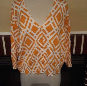 Ashley Stewart Yellow Diamond Patterned Cropped Cardigan Sweater